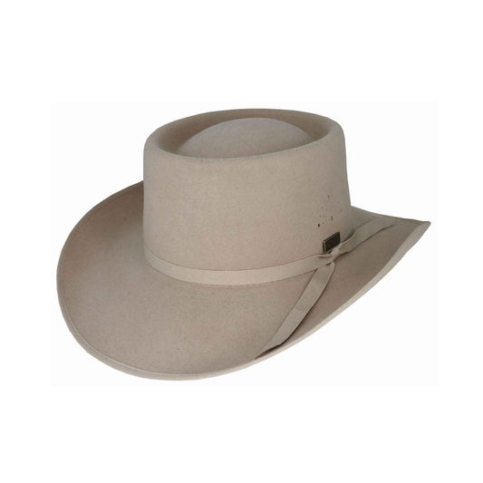 Carlos Wool Felt Western Gambler Hat with 8cm Bound Brim and Ribbon Band