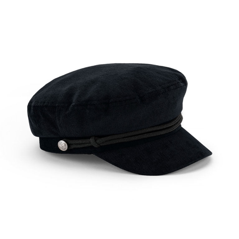 Micro Corduroy Greek Fisherman’s Cap with Braided Trim and Firm Peak