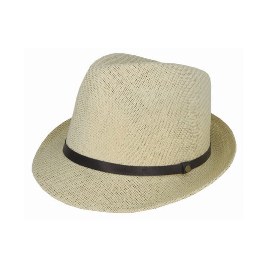 Woven Teardrop Trilby Hat with Faux Leather Band and Bronze Stud