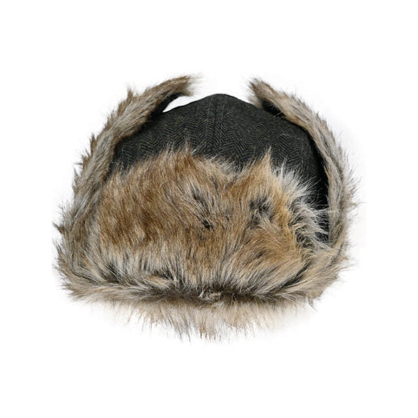 Morgan Wool Blend Herringbone Flying Cap with Faux Fur Lining