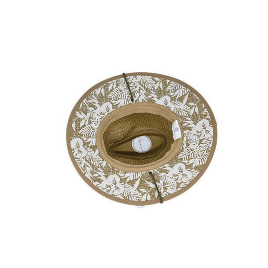 Portsea Rush Straw Wide Brim Safari Hat with Palm Print Underbrim