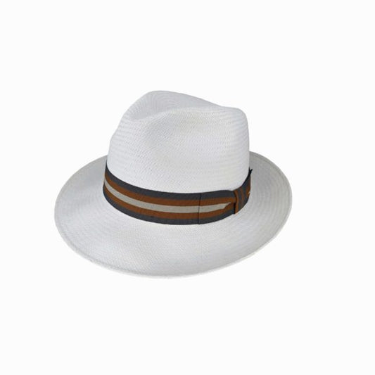 Jackman Teddy King Cuenca Panama Hat – Handwoven Toquilla Straw, 6cm Brim, Stripe Band