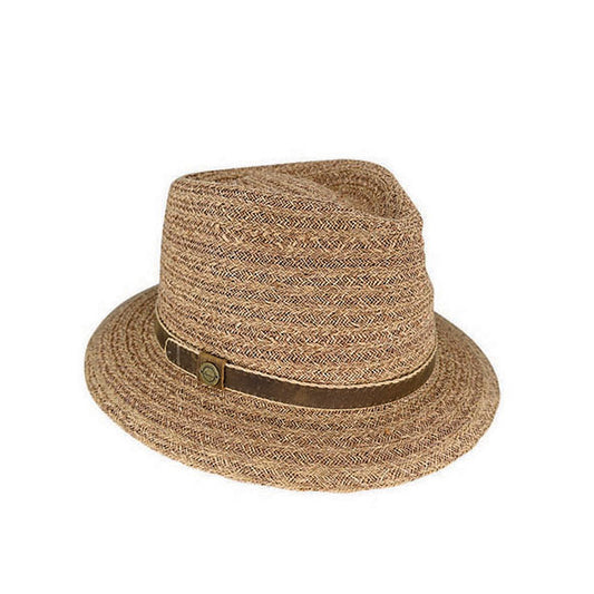 Hensley Deluxe Raffia Fedora Hat with Inner Braid and Leather Band