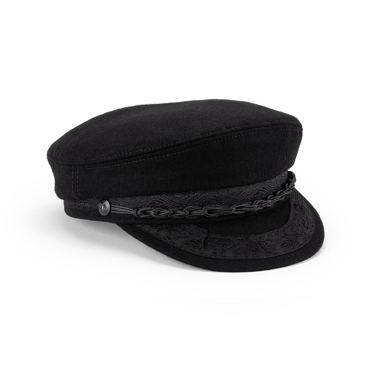 Wool Greek Fisherman’s Cap with Satin Lining and Braided Trim
