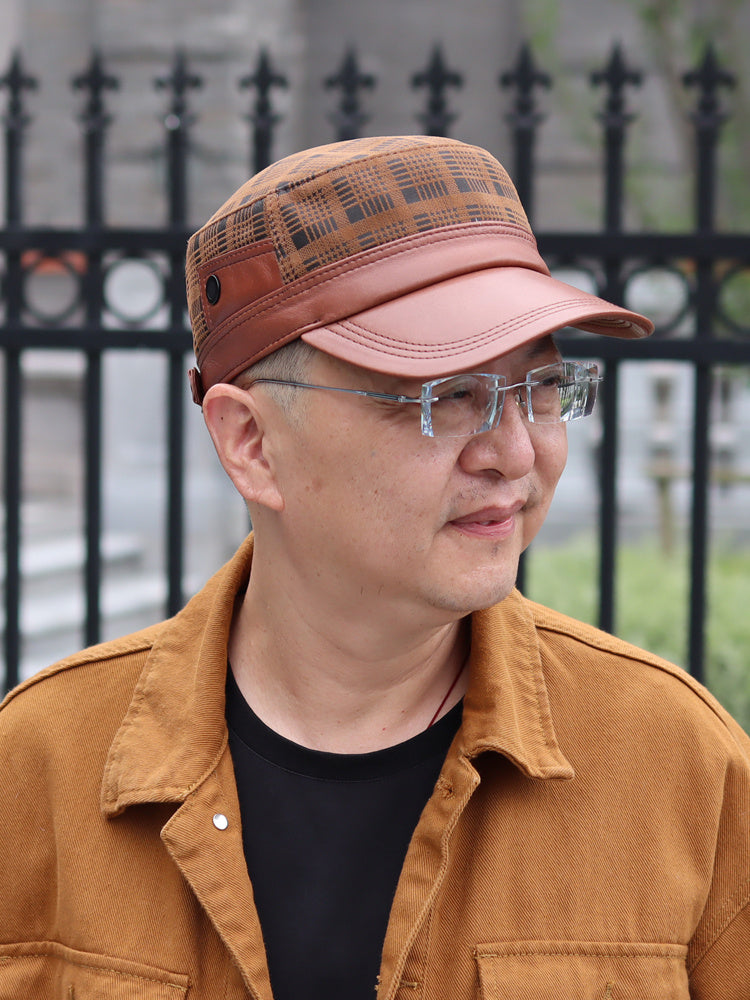 Men’s Genuine Leather Flat-Top Newsboy Cap – Sheepskin Autumn Travel Hat | XL–XXL Sizes