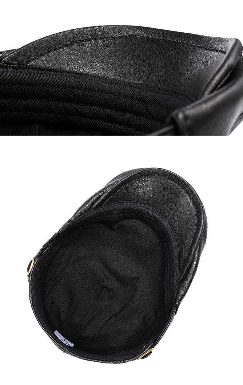 Autumn And Winter Genuine Leather Men's Middle-aged And Elderly Duck Tongue Korean Workers Monochrome Beret - Urban Caps