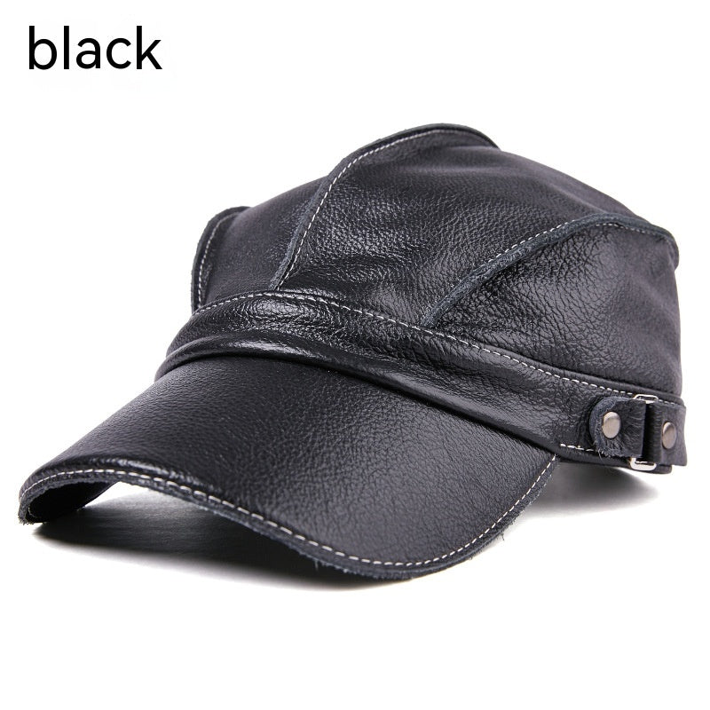 Cap Casual Earmuffs Men'S Leather Baseball Hat
