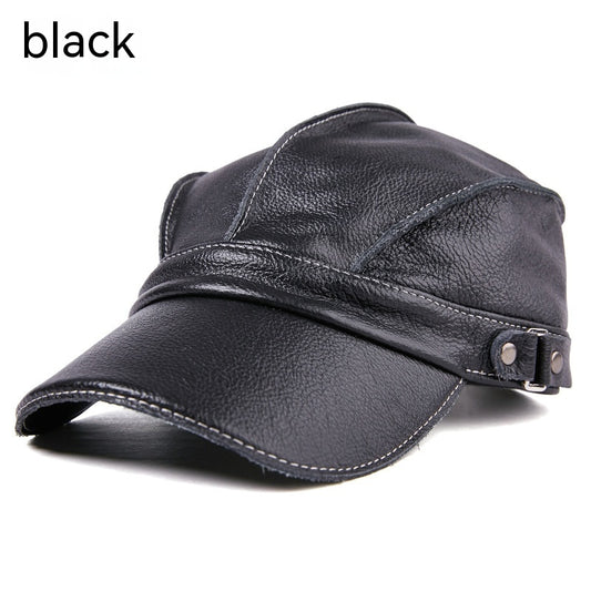 Cap Casual Earmuffs Men'S Leather Baseball Hat