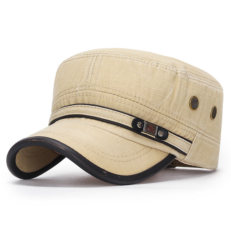 Distressed Flat-top Leather-trimmed Vintage Cotton Hat - Urban Caps