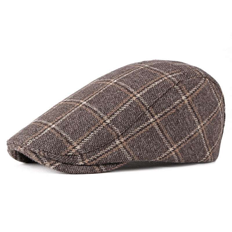 New Style Hat Male British Retro Woolen Beret Casual Plaid - Urban Caps