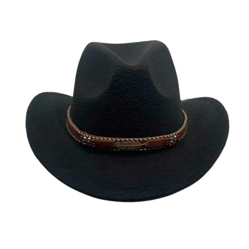 Curling Cowboy Hat Men's And Women's Leaf Belt Fur Felt Hat - Urban Caps