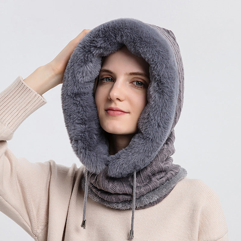 Windproof Hooded Winter Hat with Plush Scarf: Cozy Warmth for Women - Urban Caps