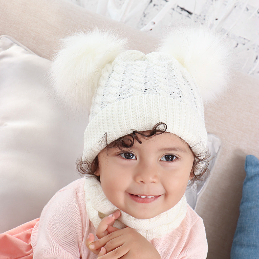Baby Double Ball Woolen Hat Scarf Set - Urban Caps
