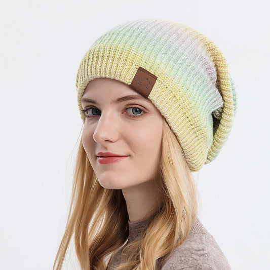 Knitted Gradient Tie-dye Warmth Rainbow Fashion Woolen Hat Women - Urban Caps