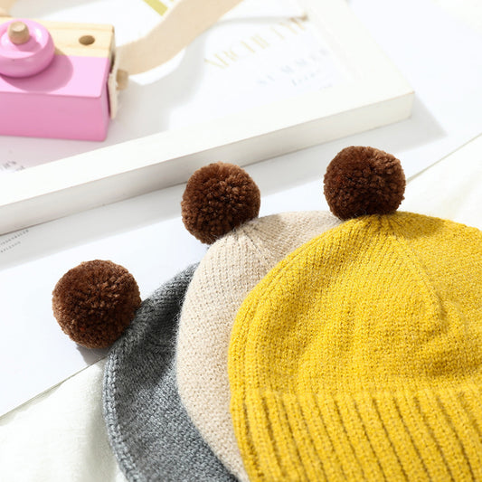 Children's Hat Woolen Cap Male And Female Baby Ear Protection Fluffy Ball - Urban Caps