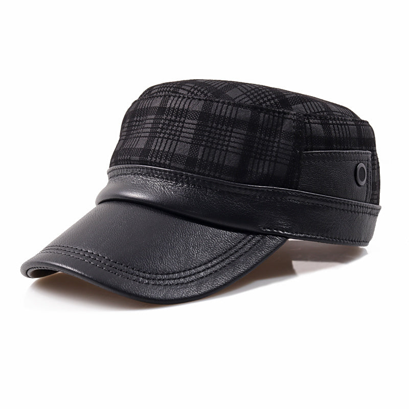 Men’s Genuine Leather Flat-Top Newsboy Cap – Sheepskin Autumn Travel Hat | XL–XXL Sizes