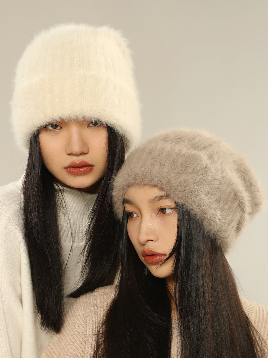White Big Head Circumference Knitted Huge Woolen Hat - Urban Caps