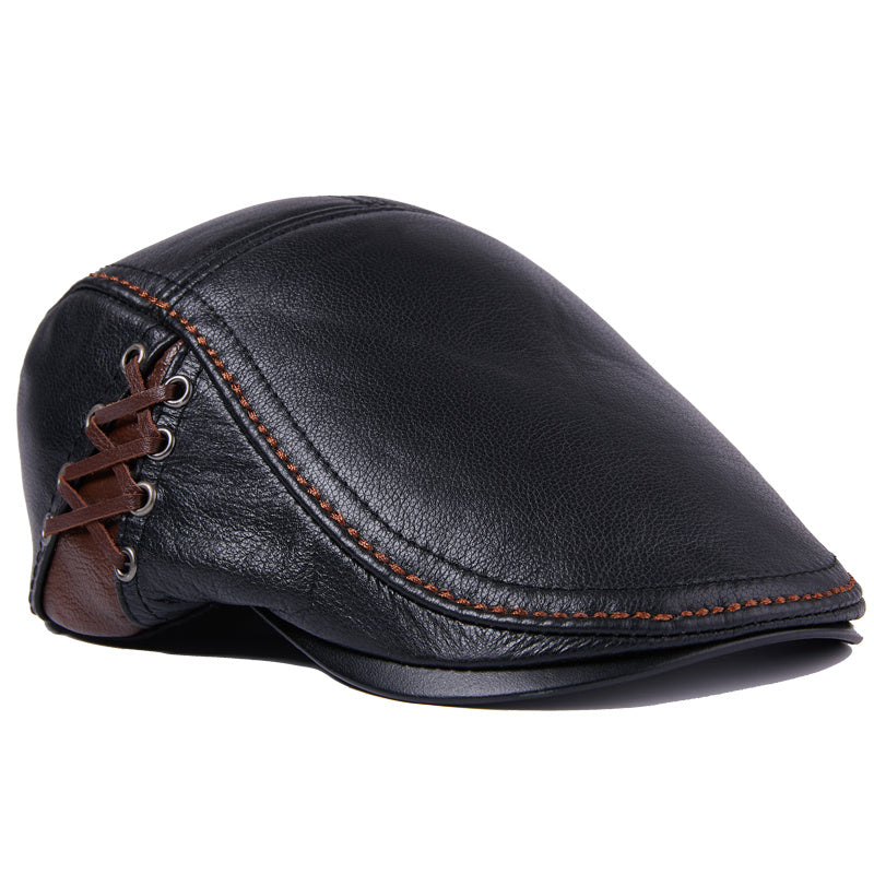 Men's Cowhide Beret Leather Hat - Urban Caps