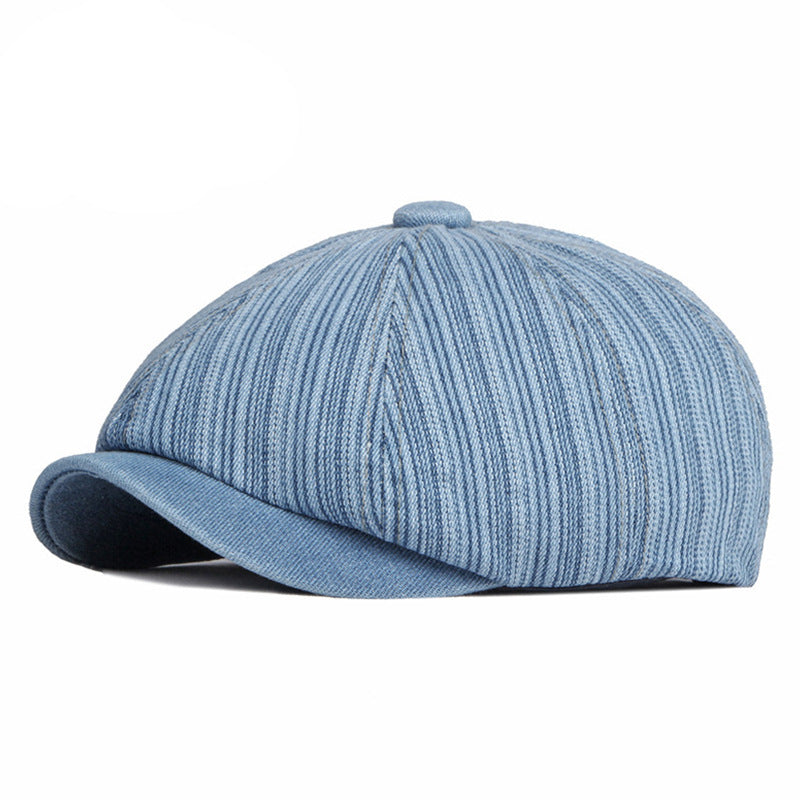 Spring And Autumn Washed Denim Octagonal Beret - Urban Caps