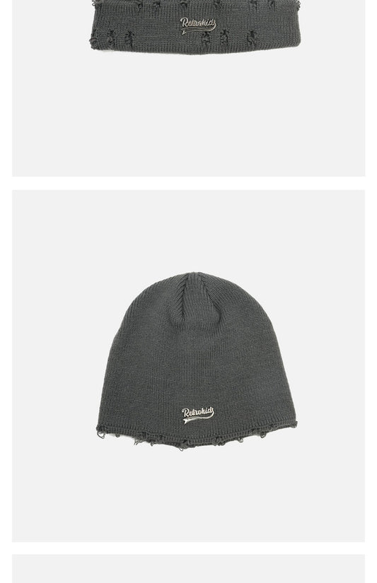 Ripped Metal Letter Woolen Cap - Urban Caps