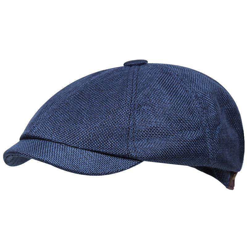 Linen Flat Top Newsboy Beret – Retro Short Brim Cap | One Size - Urban Caps