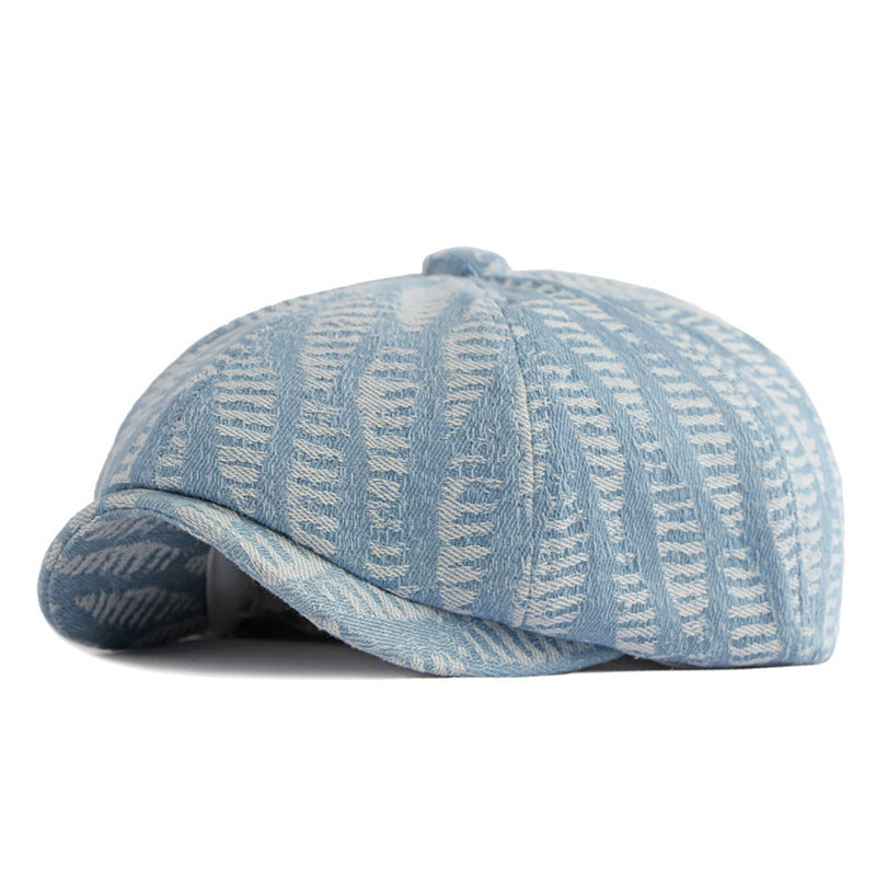 Spring And Autumn Washed Denim Octagonal Beret - Urban Caps