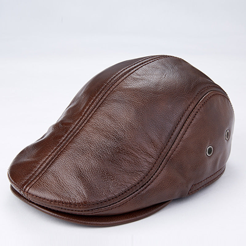 Men Genuine Cowhide With Ear Flaps Beret Hats - Urban Caps