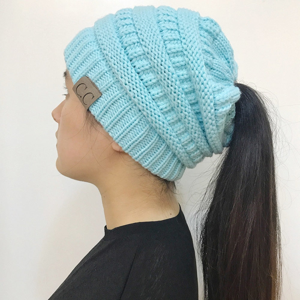 Cable Knit Fuzzy Lined High Bun Beanie - Urban Caps