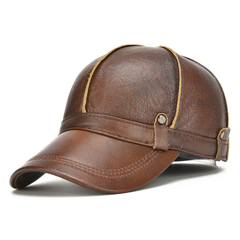 Outdoor Ear Protection Dome Winter Thickened Men Leather Hat - Urban Caps