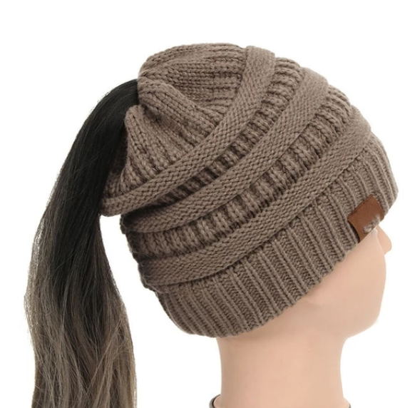 Cable Knit Fuzzy Lined High Bun Beanie - Urban Caps