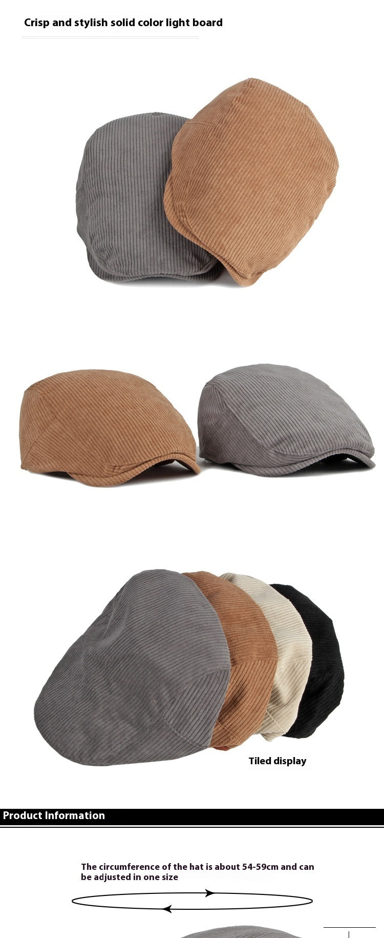 Kids Corduroy Retro Beret – Adjustable Flat Top Cap - Urban Caps