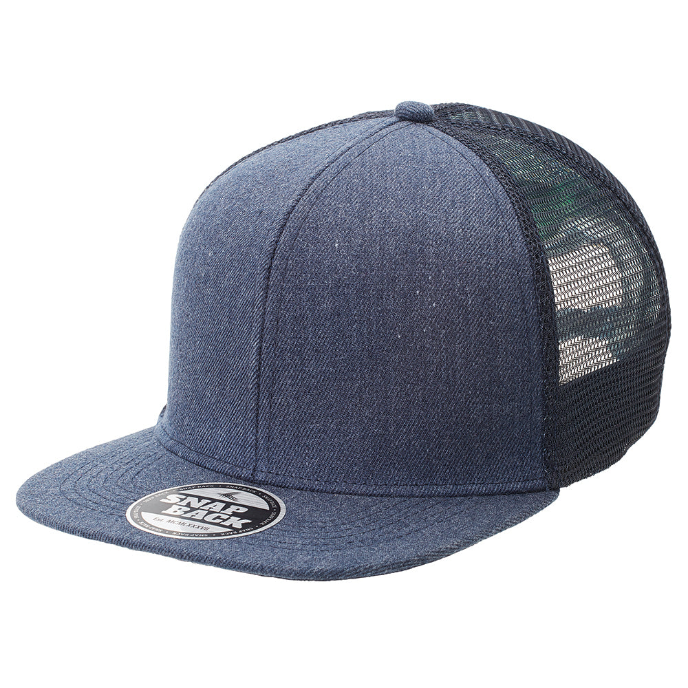 Heathered Flat Peak Trucker Cap – Structured 6-Panel, Breathable Mesh, Adjustable Snapback - Urban Caps