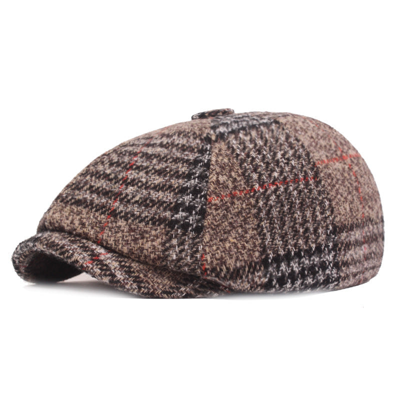 Autumn And Winter Thickened Beret Men's Plaid Cap - Urban Caps