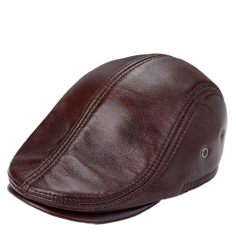 Men Genuine Cowhide With Ear Flaps Beret Hats - Urban Caps