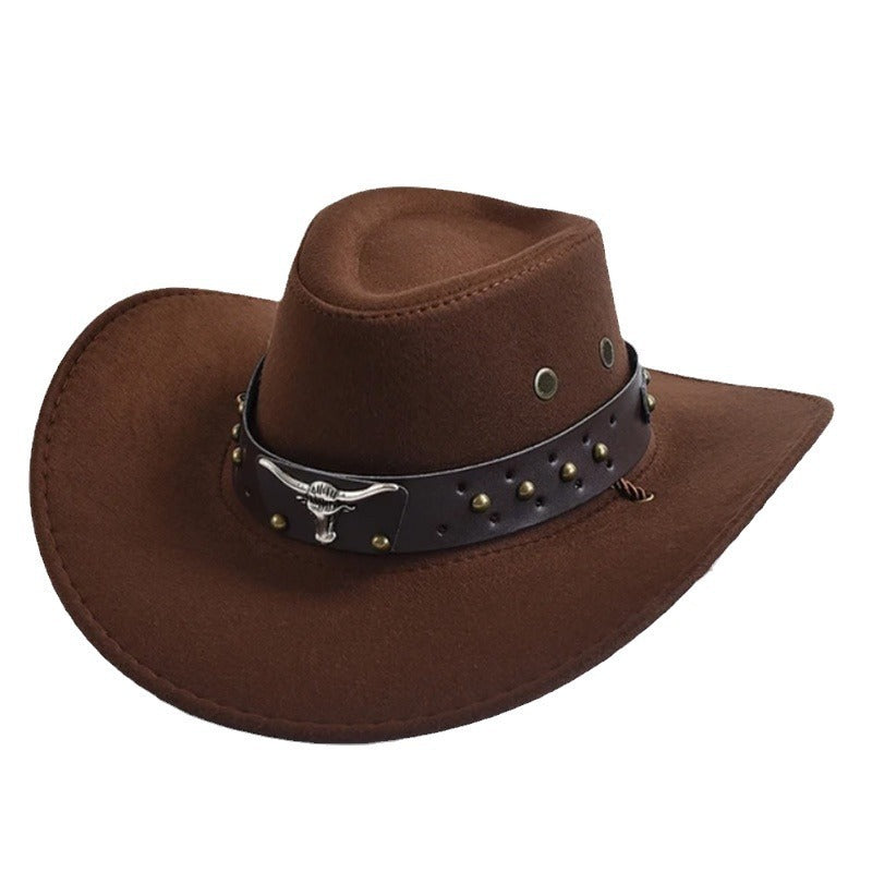 Artificial Suede Western Cowboy Hat Retro Large Edge Gentleman Jazz Outdoor Sunshade - Urban Caps