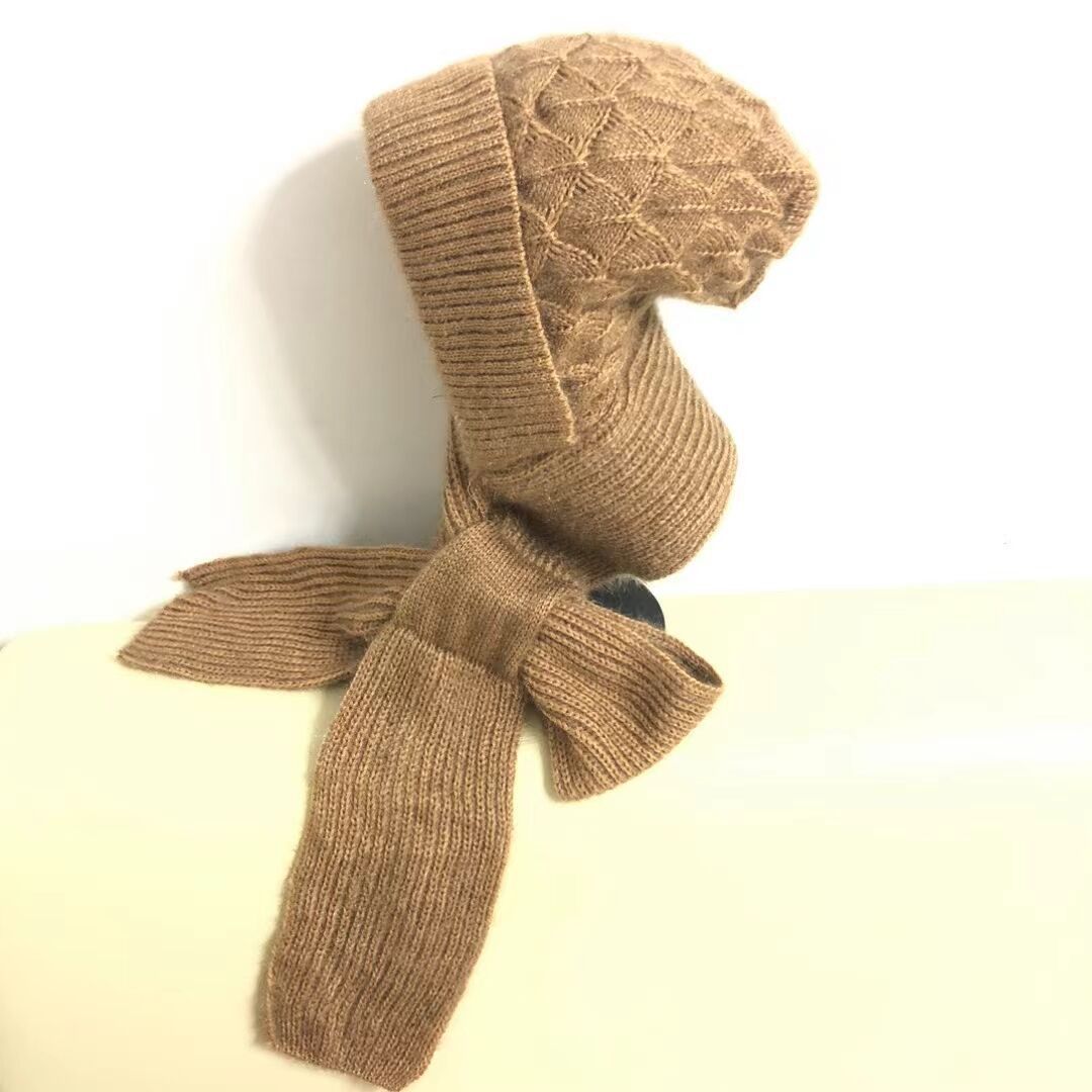 Women's One-piece Hat With Scarf Warm Thickened Ears Protection Woolen Cap - Urban Caps