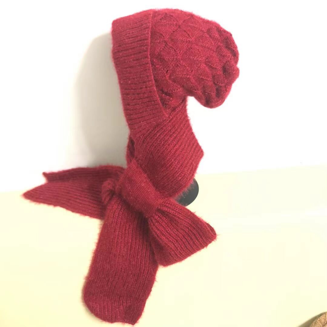 Women's  One-piece Hat With Scarf Warm Thickened Ears Protection  Woolen Cap - Urban Caps