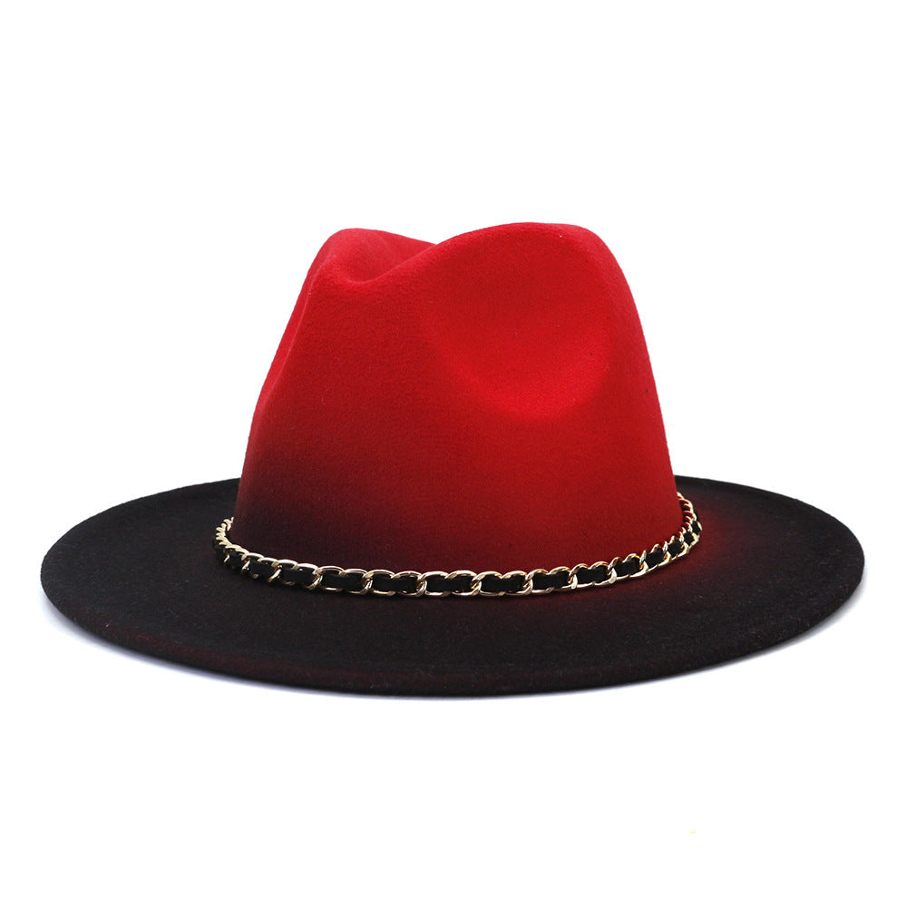 Painted Woolen Flat Brim Autumn And Winter British Style Fashion Fedora Hat - Urban Caps
