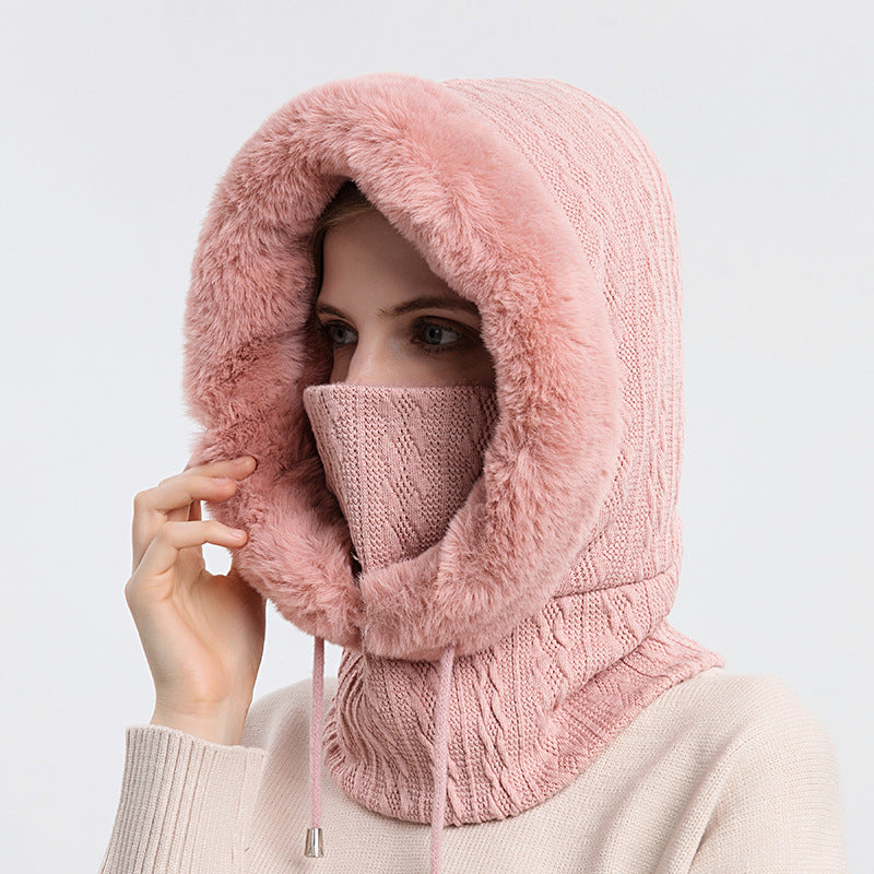 Windproof Hooded Winter Hat with Plush Scarf: Cozy Warmth for Women - Urban Caps