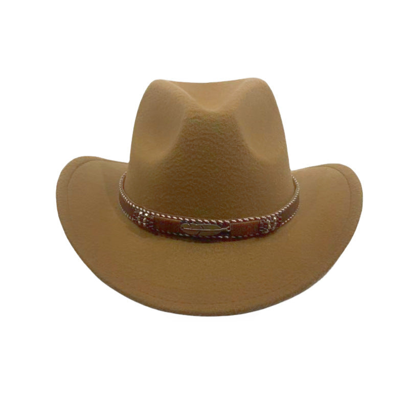 Curling Cowboy Hat Men's And Women's Leaf Belt Fur Felt Hat - Urban Caps
