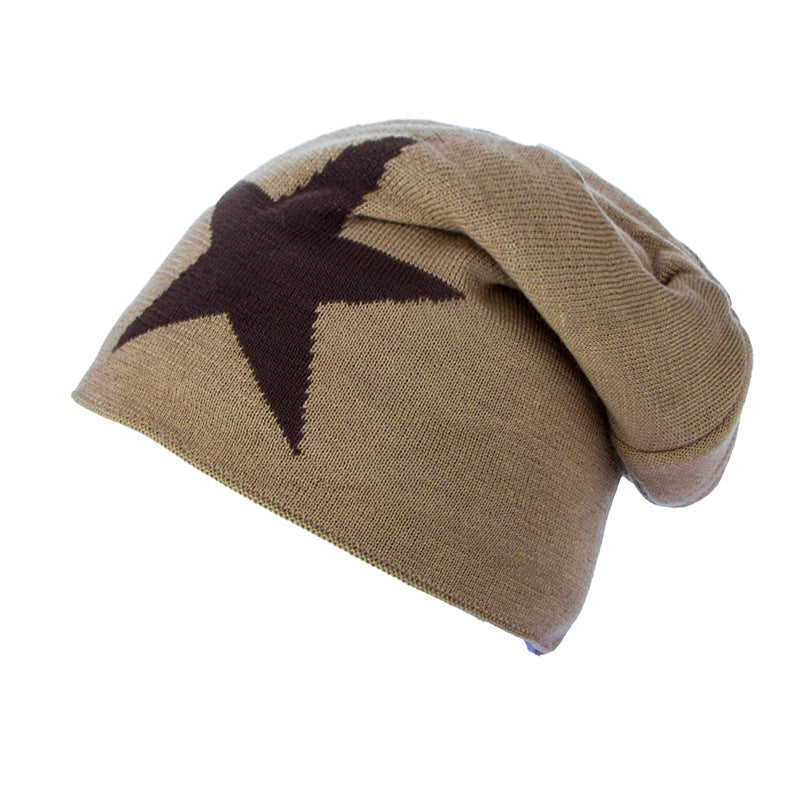 Fleece-lined Warm Big Five-pointed Star Knitted Woolen Hat - Urban Caps