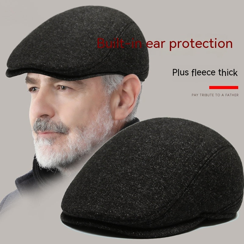 Outdoor Cycling Warm Short Brim Beret Middle-aged And Elderly Men Ear Protection Advance Hats - Urban Caps