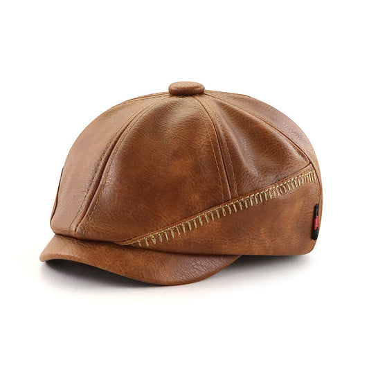 PU Leather Newsboy Cap – Vintage 8-Panel Conductor Hat | Men’s Classic Flat Cap