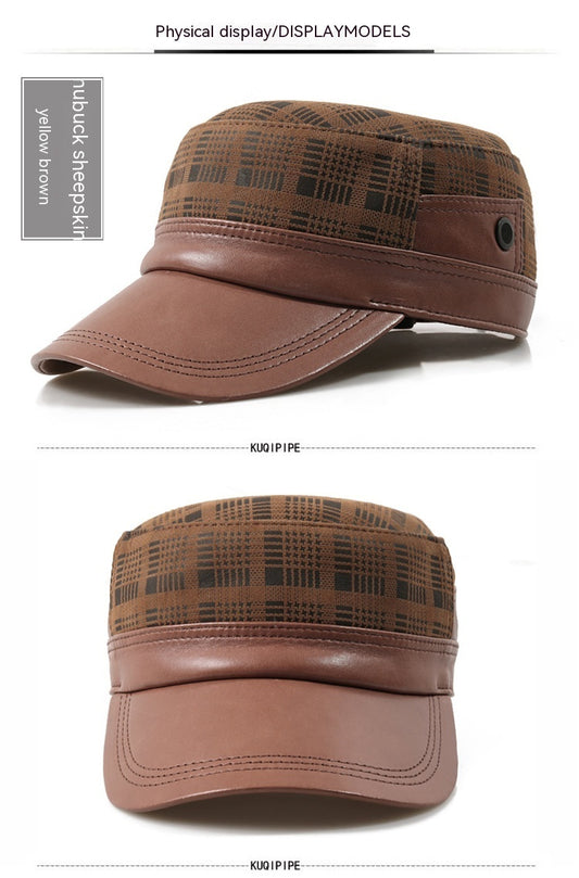 Men’s Genuine Leather Flat-Top Newsboy Cap – Sheepskin Autumn Travel Hat | XL–XXL Sizes