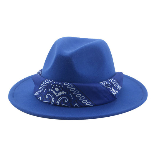 Paisley Ribbon Wide Brim Woolen Top Hat Felt Cowboy Hat - Urban Caps