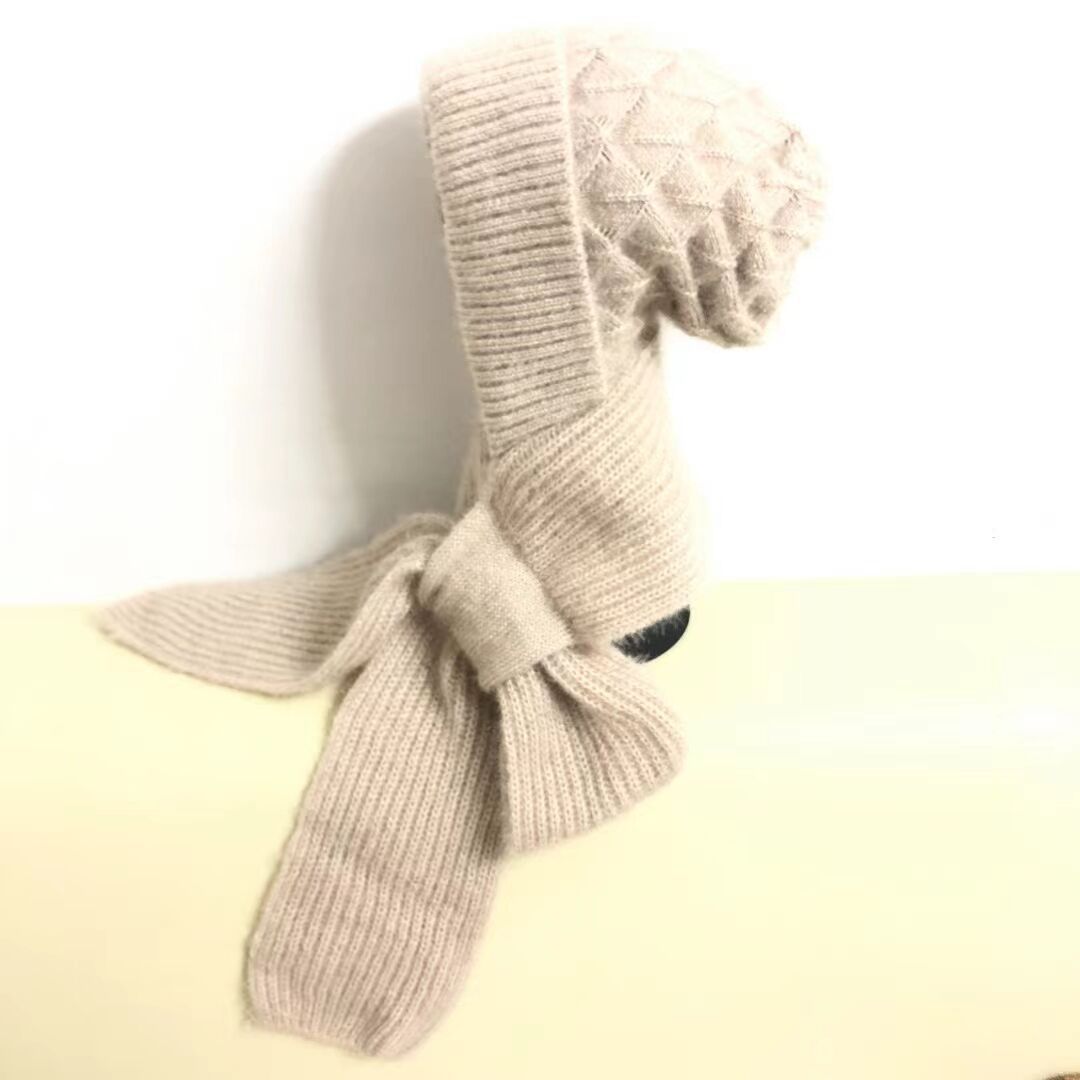 Women's  One-piece Hat With Scarf Warm Thickened Ears Protection  Woolen Cap - Urban Caps