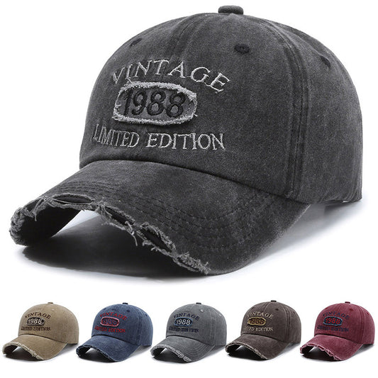 American Retro Soft Top Make Old Ripped Letter Embroidered Baseball Cap - Urban Caps