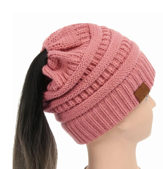 Cable Knit Fuzzy Lined High Bun Beanie - Urban Caps