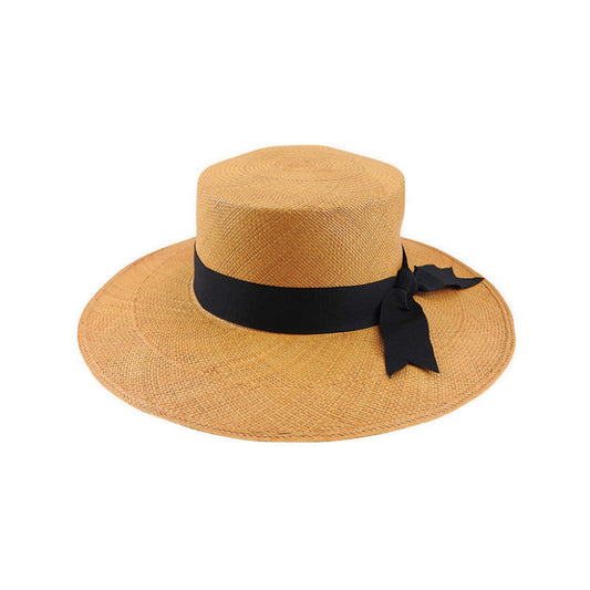 Ashbury Brisa Grade 3 Toquilla Straw Boater Hat with Petersham Tails and 9.5cm Brim