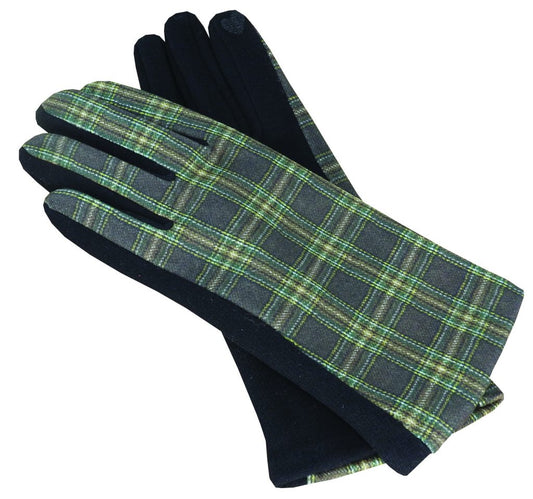 Polyester Stretch Gloves with Tartan Trim and Touchscreen Function